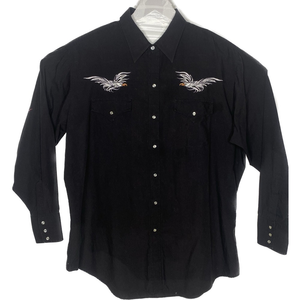 Eli Cattleman Mens Western Shirt Pearl Snaps‎ XL Black Long Sleeve Eagles C